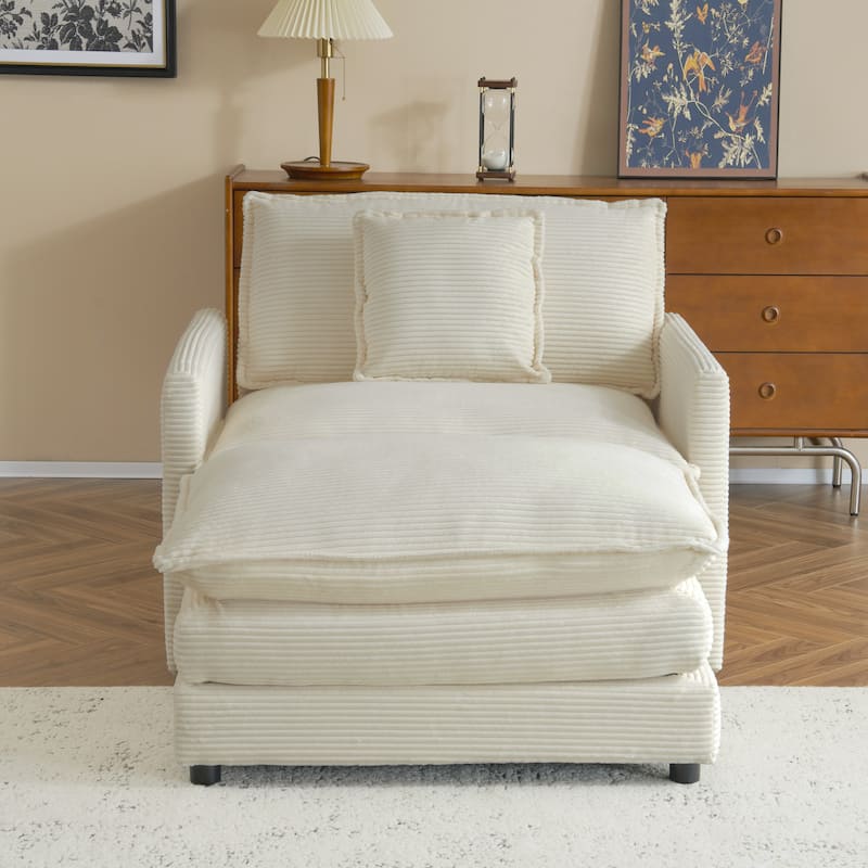 Corduroy Chair with Ottoman & Storage