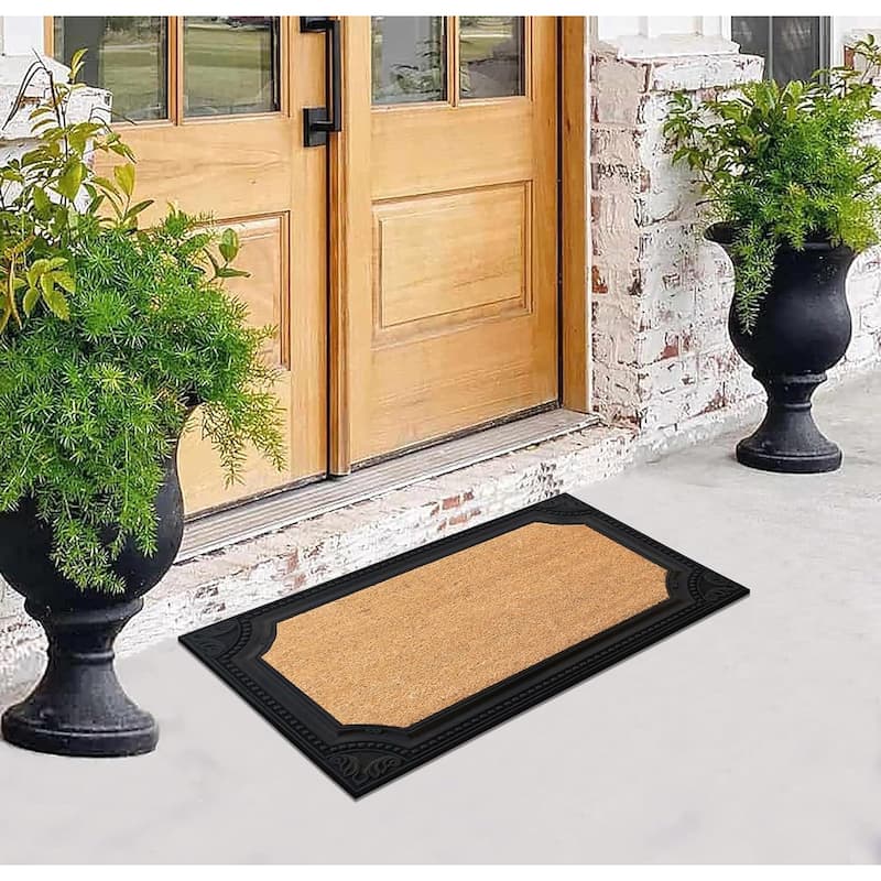 A1HC Rubber Coir Angela Heavy Duty Floral Border Doormat 24"x39"