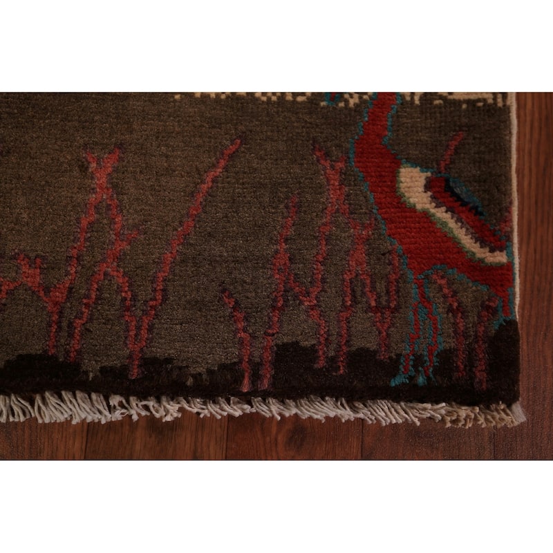 Hunting Animals Kazak Oriental Foyer Rug Handmade Pink Wool Carpet - 2'0" x 3'0"