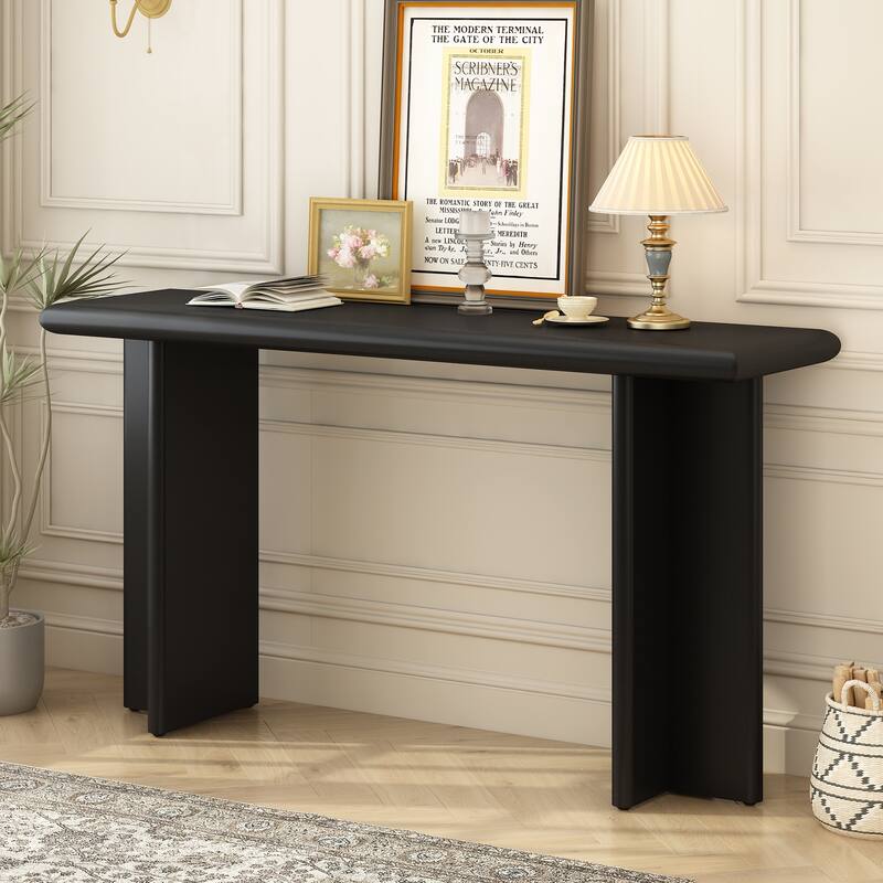 59 Inch Entryway Console Table with L-Shaped Legs （3 Colors） - Black