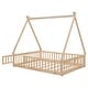 preview thumbnail 61 of 78, Toddler Floor Bed with Fence Guardrails, Wood Slat Support, Tent-shaped Bed with Roof Frame - Available with or without Door