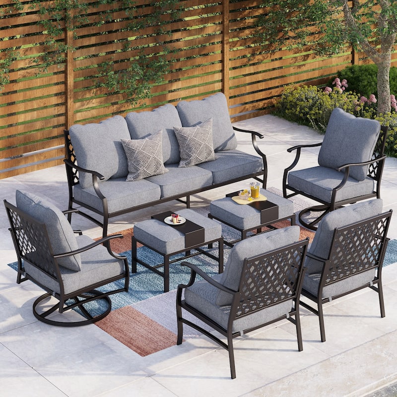 MAISON ARTS 6/7-Piece Patio Conversation Sets, Sofa Set with 2/4 x Single Chairs, 1 x 3-seater Sofa and Coffee Table/Ottomans - Set 5 - Grey