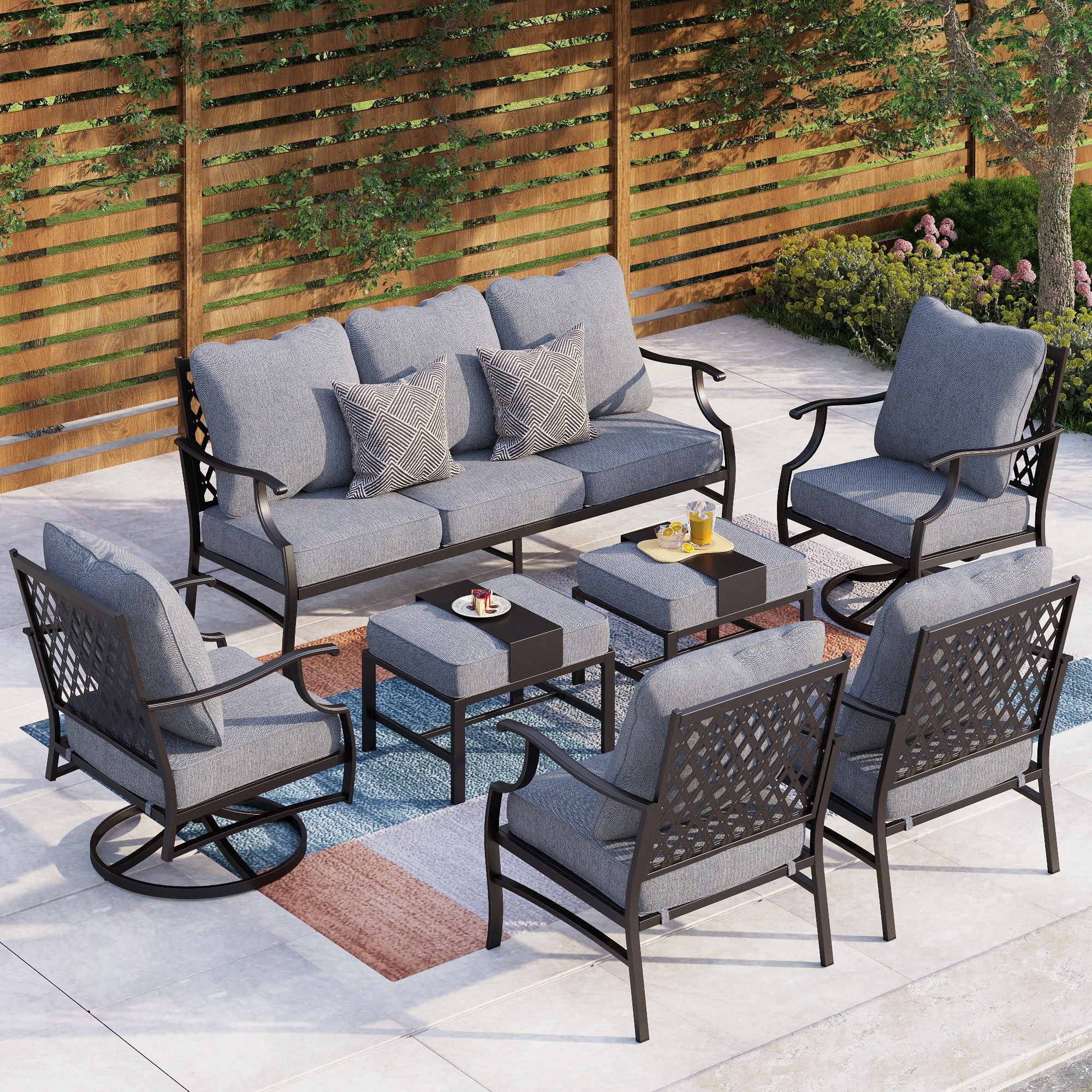 MAISON ARTS 6/7 Pieces Patio Conversation Sets, Sofa Set with 2/4 x Single Chairs, 1 x 3-seater Sofa and Coffee Table/Ottomans
