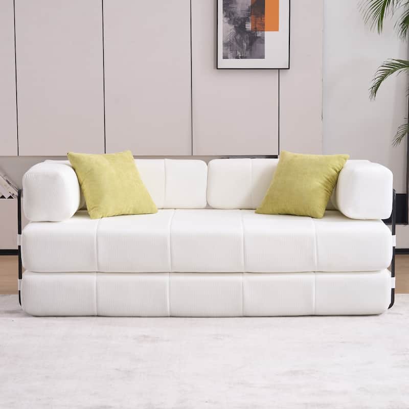 78.5" Folding Sofa Bed with 2 Pillows, Convertible Foam Futon Couch, Corduroy Fold-Out Couch for Living Room, Office