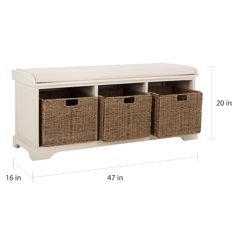 SAFAVIEH Lonan White 3-drawer Wicker Storage Bench - 47" W x 16.1" L x 19.9" H