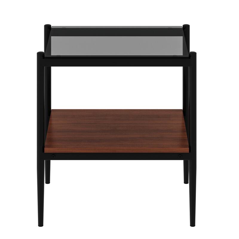 Anmytek Set of 2 Modern Gray Glass Rectangle End Tables Tempered Glass Tabletop Living Room