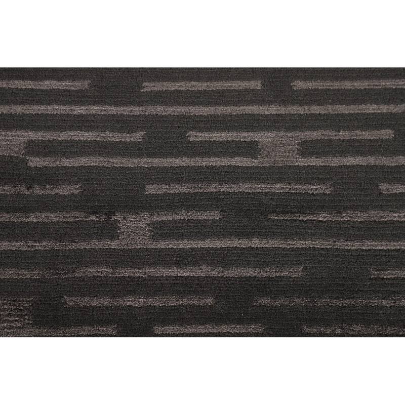 Striped Nepalese Oriental Area Rug Hand-Knotted Wool Carpet - 8'0" x 9'9"