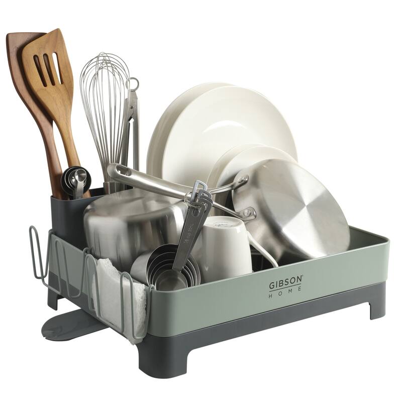 Gibson Home Nestcraft Full Size Rust Resistant Dish Rack with Drain Board and Flatware Caddy