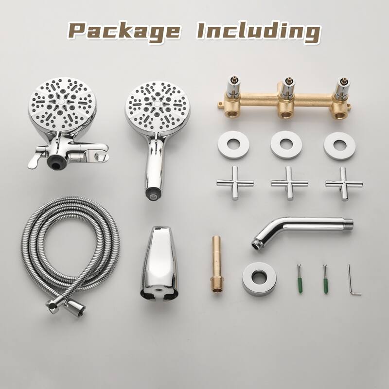 Modland 3-Handle Tub and Shower Faucet Set Dual Head 7-Spray Brass Valve Kit with Alloy Spout