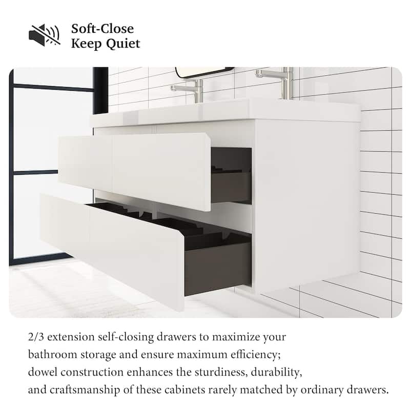Angela 47 in.W x 19.5 in.D x 20.5 in.H Wall-Mounted Bath Vanity with White Cultured Marble Top