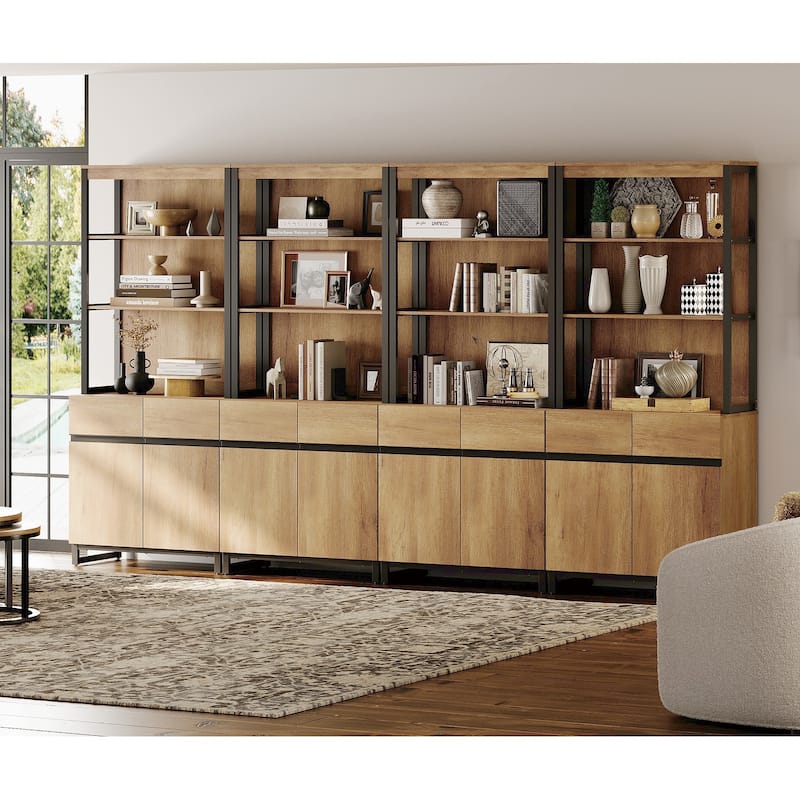 WAMPAT Modern 72" Tall Bookcase with Metal Base and Adjustable Shelves, Library Book Shelf with Storage Cabinet