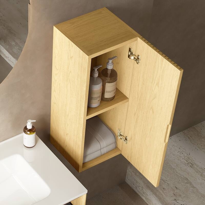 12" Wall-Mounted Floating Striped Bathroom Vanity Side Cabinet with a Door and a Shelf