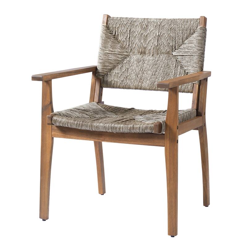 Christopher Knight Home - Outdoor Acacia Wood Dining Chair with Handwoven Wicker Seat (Set of 2)