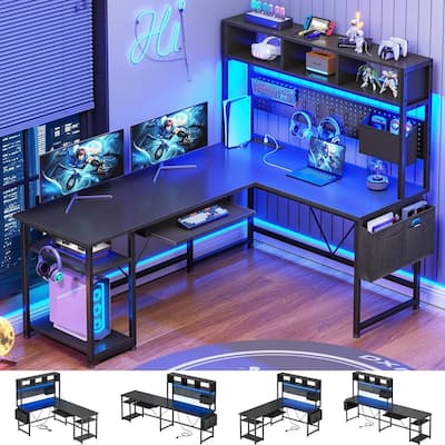 L Shaped Gaming Desk Computer Desk Corner Desk Pegboard Power Outlet