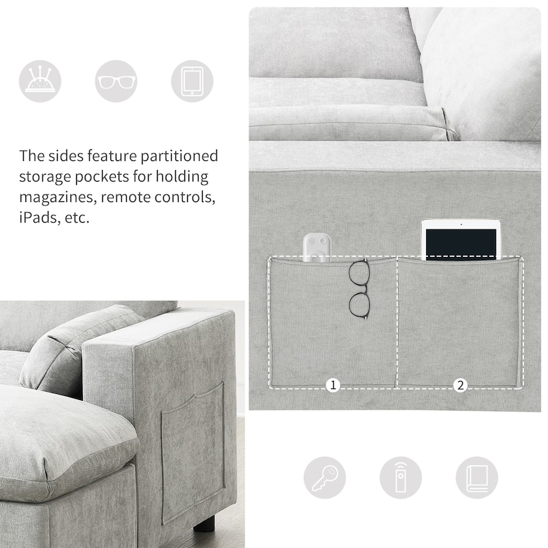 86.5" 5 Seater Modular Sectional Sofa with 2 Ottoman and Side Pockets