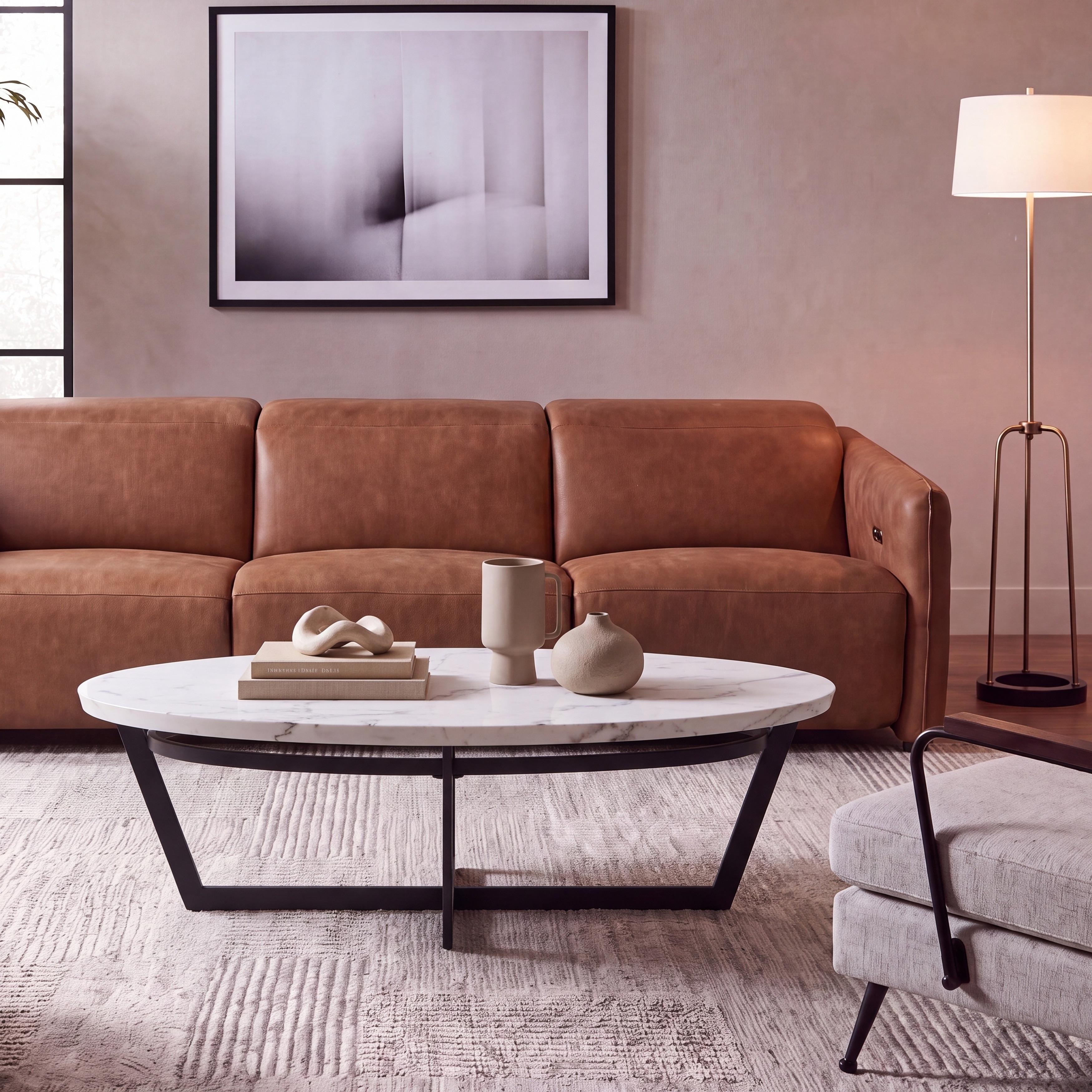 SAFAVIEH Corene White Marble/ Black Oval Coffee Table - 47.5" W x 31.5" L x 15" H - 48Wx32Dx15H