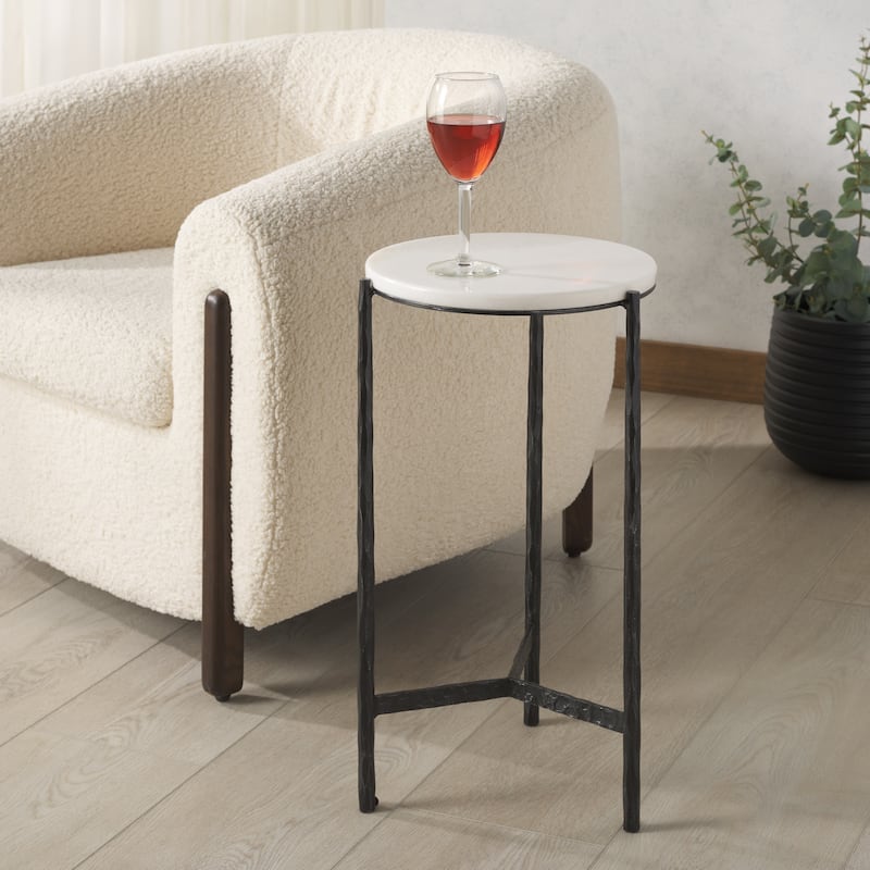SAFAVIEH Couture Marylou Marble Top Drink Table - 13"W x 12"D x 23"H - Black/White