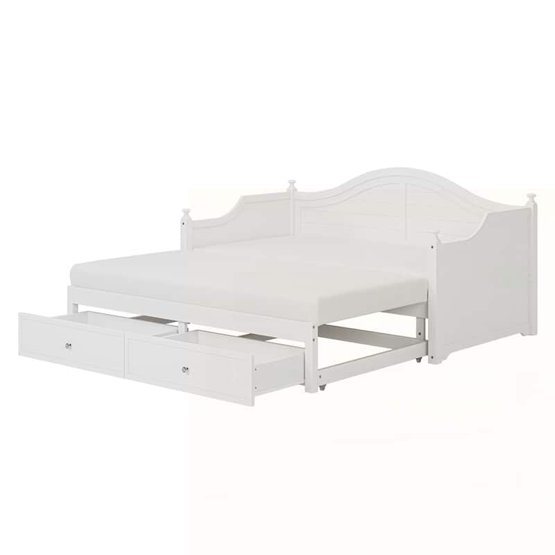 Wood Daybed with Extended Pop Up Trundle and Storage Drawers