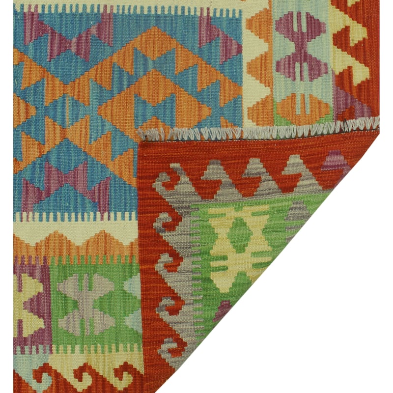 Hand-Woven Sangat Kilim Rickie Rust/Purple Rug - 3'6" x 4'11"