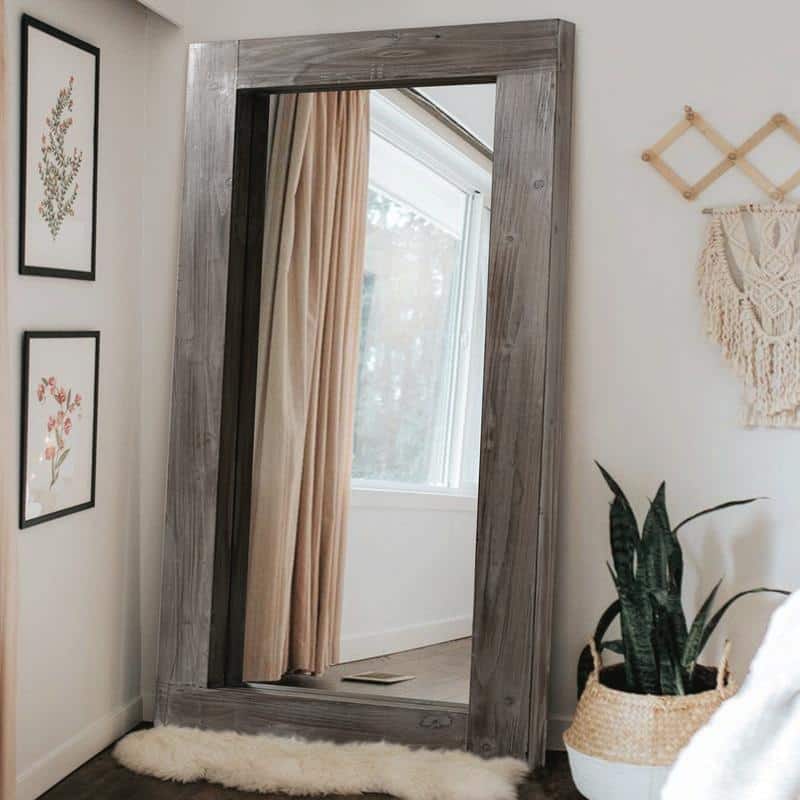 Farmhouse Rectangular Solid Wood Framed Full Length Leaning Mirror
