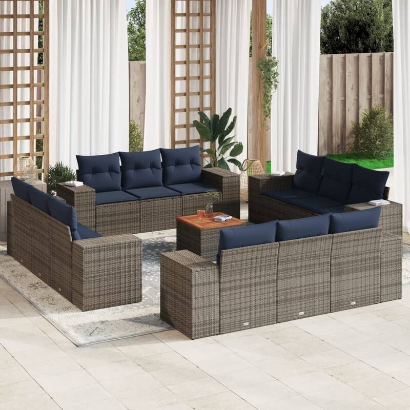 vidaXL Patio Sofa Set with Cushions Outdoor Furniture 13 Piece Poly Rattan - 21.7x 24.4x 27.2 - Grey