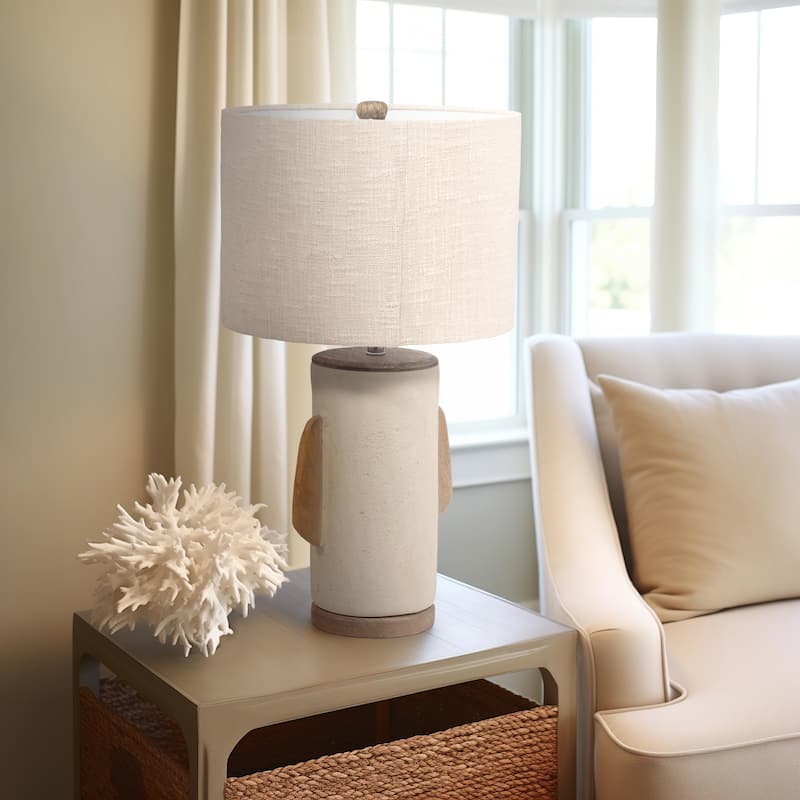 Sagebrook Home Neutral Textured 24" Unique Table Lamp, Ivory, Cylinder - 13" x 13" x 24" - 13" x 13" x 24" - Ivory/beige