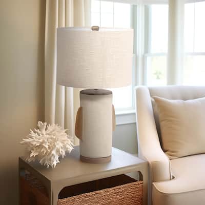Sagebrook Home Neutral Textured 24" Unique Table Lamp, Ivory, Cylinder - 13" x 13" x 24"