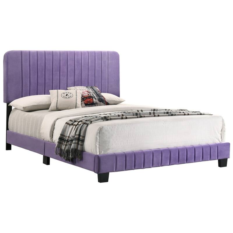Velvet Channel Tufted Upholstered Queen Panel Bed - 86" - Purple