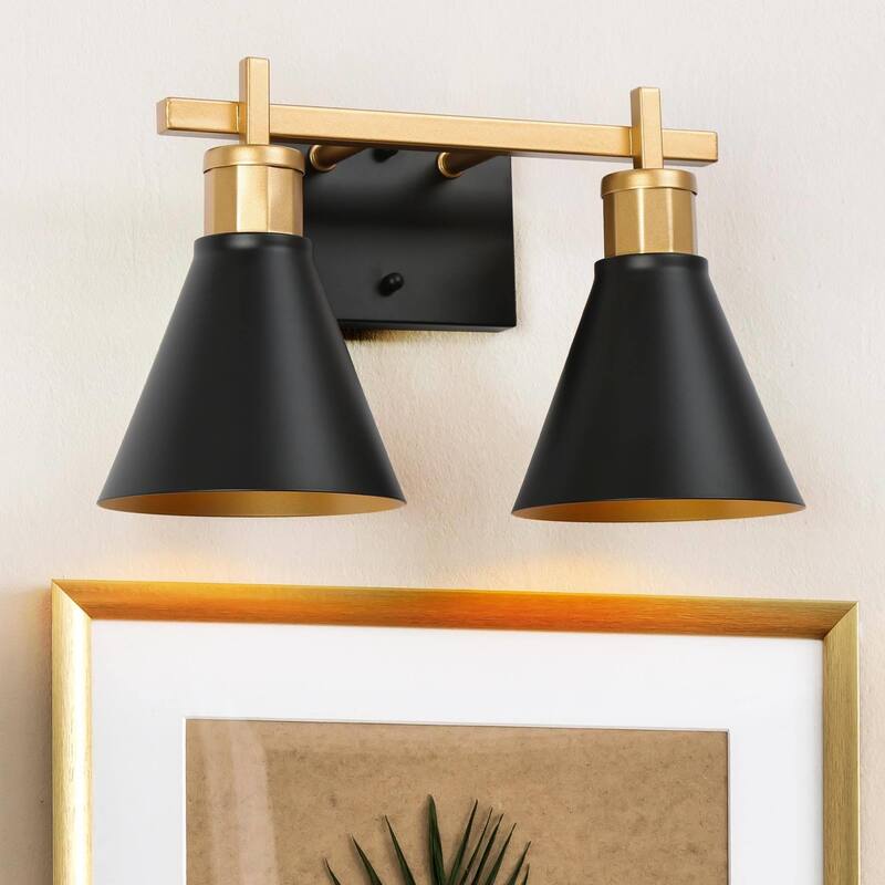 Reuel Modern Black Gold Vanity Light Bathroom 4-Light Metal Wall Sconce ...