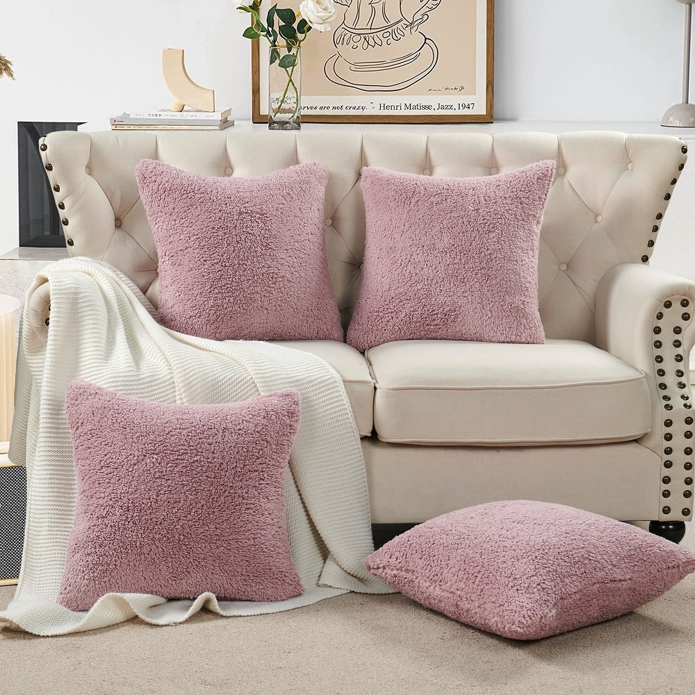 Accent Sherpa Pillow Cover Set of 4 20Inch x 20Inch, NO INSERT