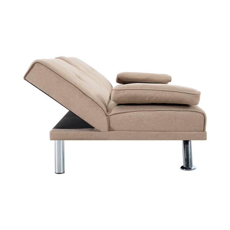 Futon Sofa Bed Couch with Armrest & Cupholders, Faux Leather Sofa Bed Couch Convertible Folding Reclining Small Couch