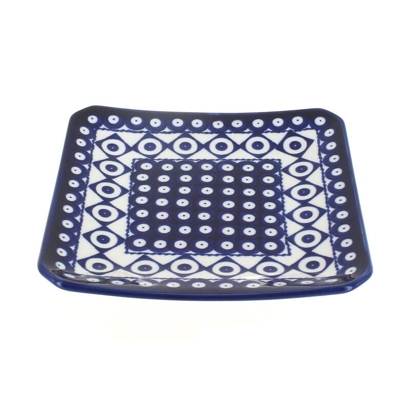 Blue Rose Polish Pottery 2040 Zaklady Square Dessert Plate - Xandra