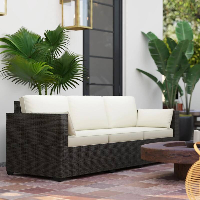 3 Seater Patio Sofa, Deep Seating PE Rattan, All Weather Cushions