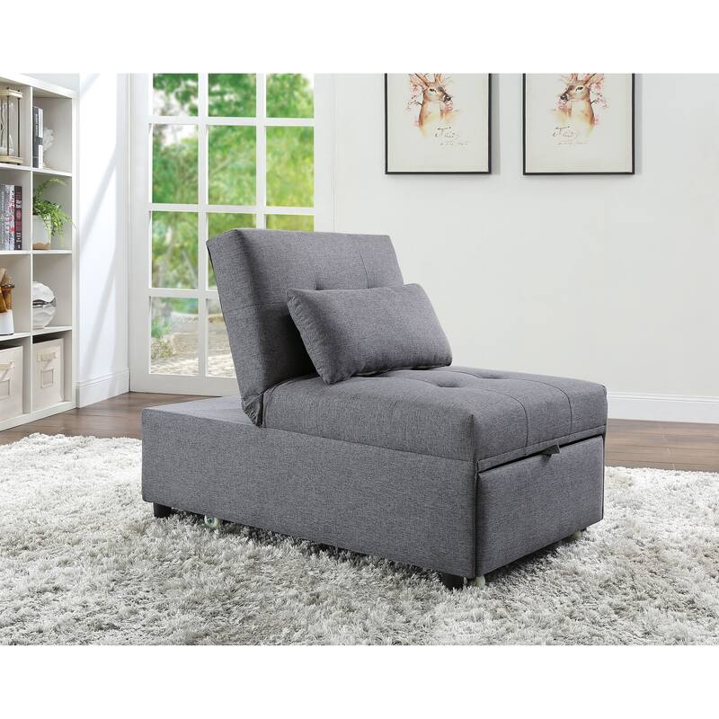 Home Adjustable Hidalgo Pull-out Sleeper PU Leather Sofa Bed- Beige - Grey