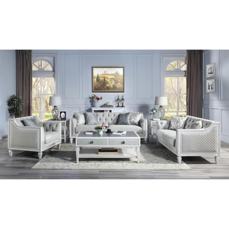 Tatum Light Gray and Weathered White Loveseat with 2 Pillows