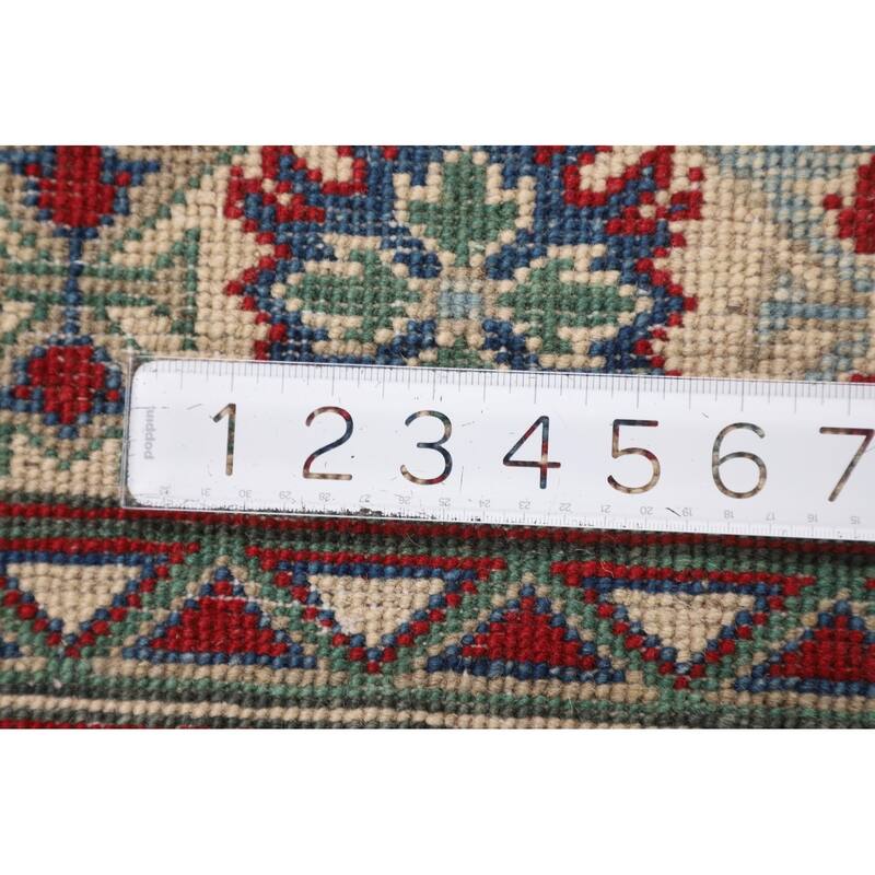 Geometric Kazak Oriental Area Rug Hand-Knotted Wool Carpet - 6'7" x 9'5"