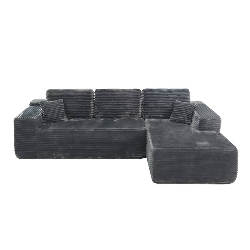 Modular Sectional Sofa with L-Shape Chaise Lounge, Corduroy Deep Seat Cloud Couch, Corner Upholstered Sofa with 2 Pillows