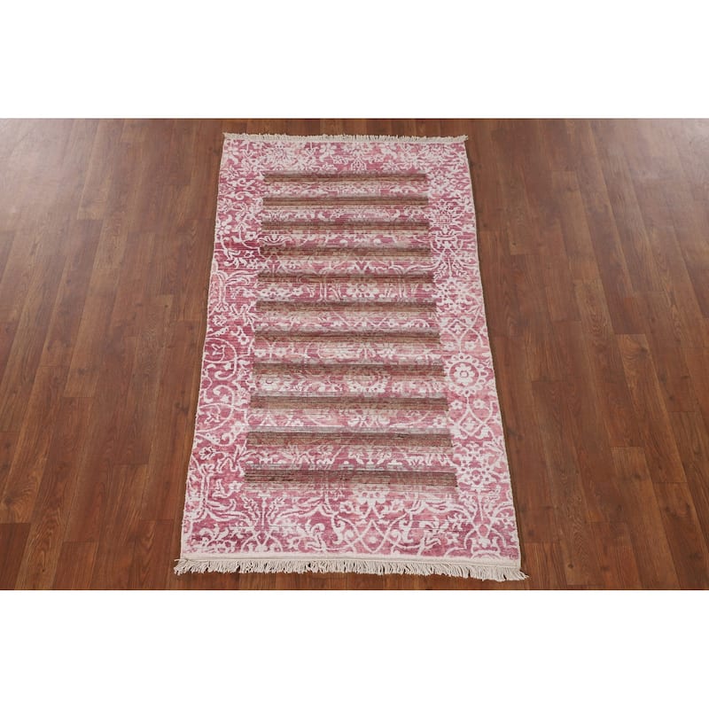 Striped Abstract Oriental Accent Rug Handmade Wool Carpet - 2'8"x 4'9"