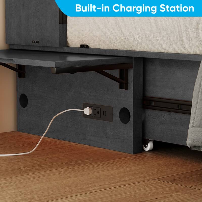 Mixoy Queen Murphy Bed Chest with Charging Station and Storage Drawer,No Mattress