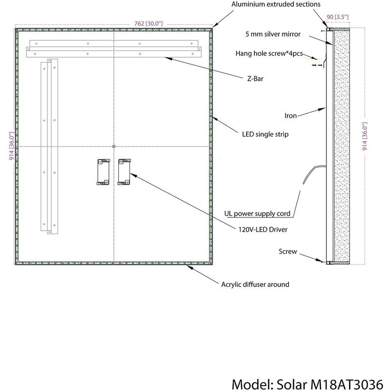 Dyconn Faucet Solar Horizontal/Vertical LED Bathroom Vanity Mirror - White/Silver