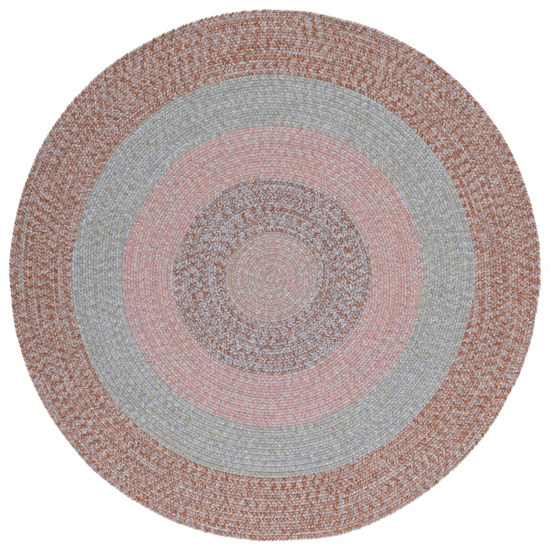 SAFAVIEH Handmade Braided Ecenur Indoor/Outdoor Machine Washable Rug - 5' Round - Brown/Grey Pink