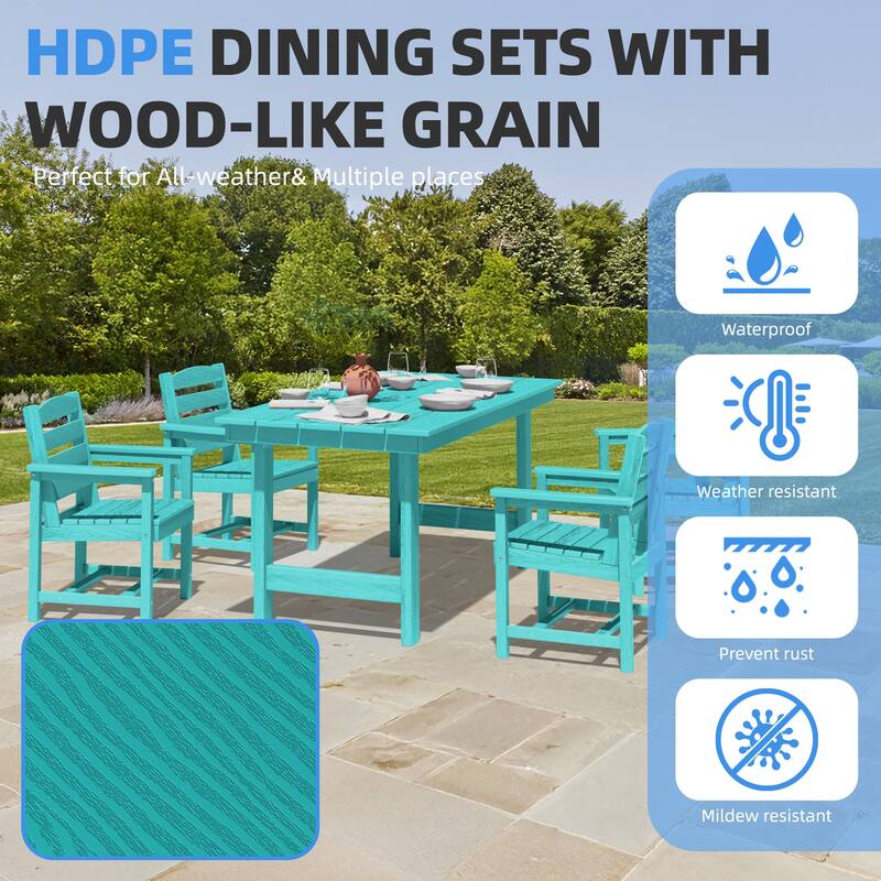 5-Piece HDPE Outdoor Dining Table Sets with Umbrella Hole - 1-Table 4-Chairs