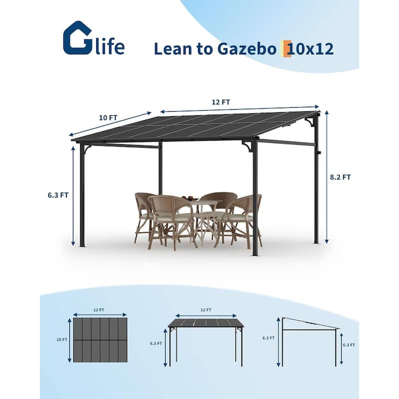 Wall Mounted Gazebo, Hardtop Lean-to Pergola with Polycarbonate Roof