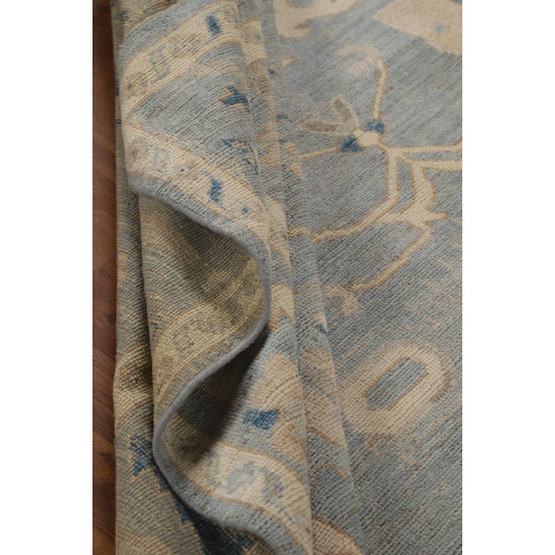 Hand Knotted Oriental 100% Wool Carpet Transitional All-Over Navy Blue & Blues Oushak Area Rug - 9' 11'' X 8' 6''