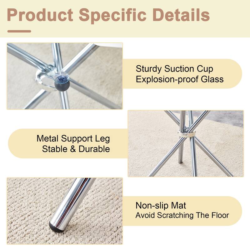 Roomfitters Clear Glass Dining Table for 4-6 with Ring-Shaped Silver Metal Legs for Kitchen or Work Space