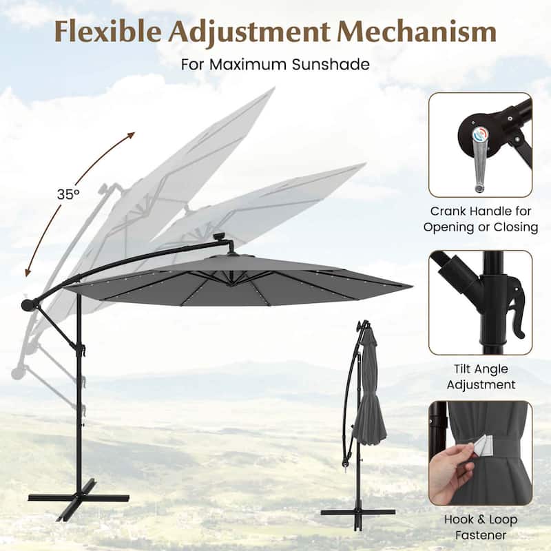 Costway 10 Ft Patio Solar LED Offset Umbrella 40 Lights Crank Cross
