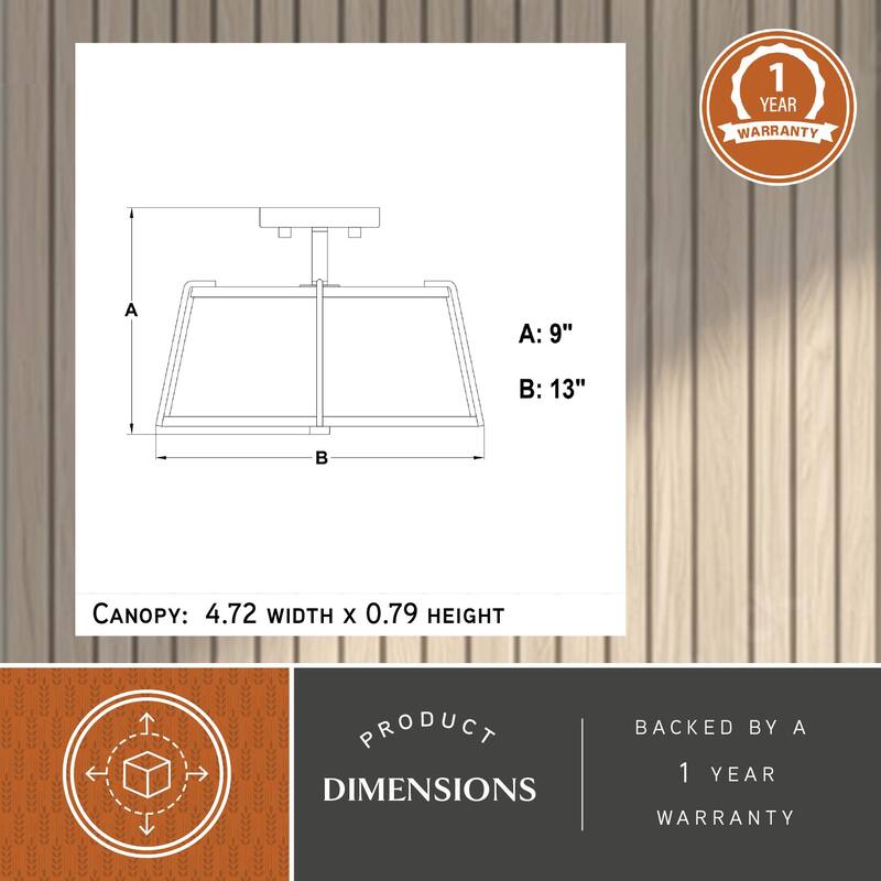 Marion 2-Light Mid-Century Modern Drum Semi Flush Mount Lighting Ceiling Fixture White Linen Shade for Entryway, Kitchen