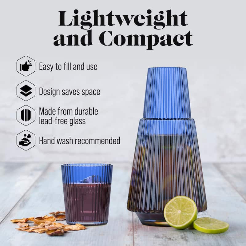 American Atelier Vintage Bedside Water Ribbed Carafe with Lid Tumbler