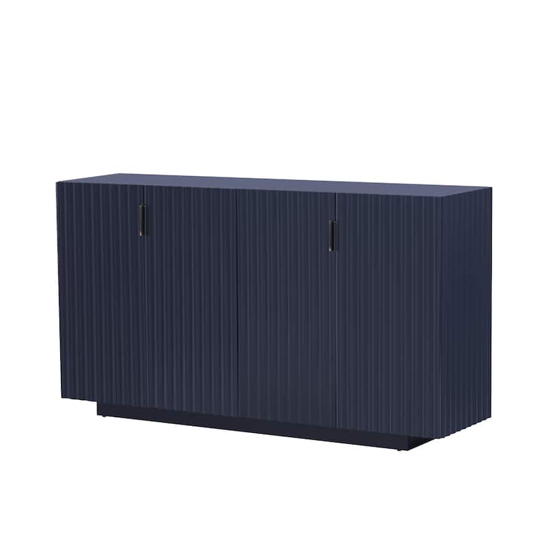 4 Fluted Doors Buffet Cabinet Sideboard Cabinet with Adjustable Shelves and Copper Handles for Dining Room and Living Room
