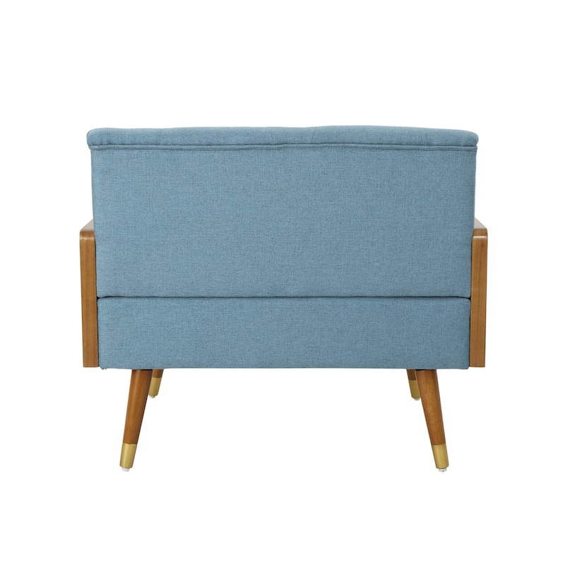 Tufted Back Club Chair Upholstered Reading Chair w/ Arms, Wood Legs